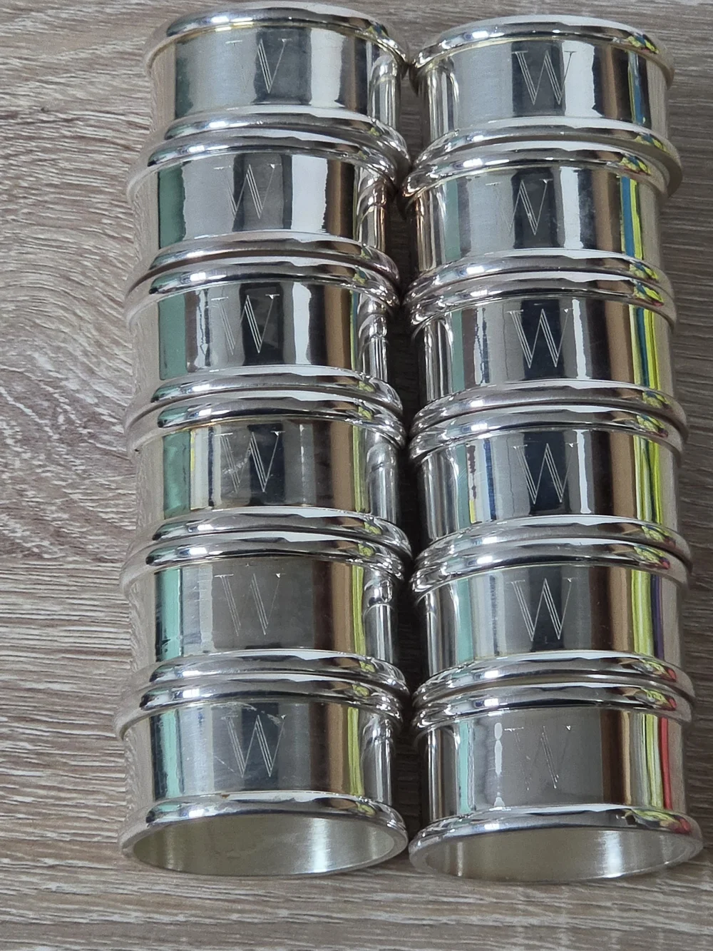 Pottery Barn Maxfield Monogrammed Silver Plated Napkin Rings Set of 12 Letter W